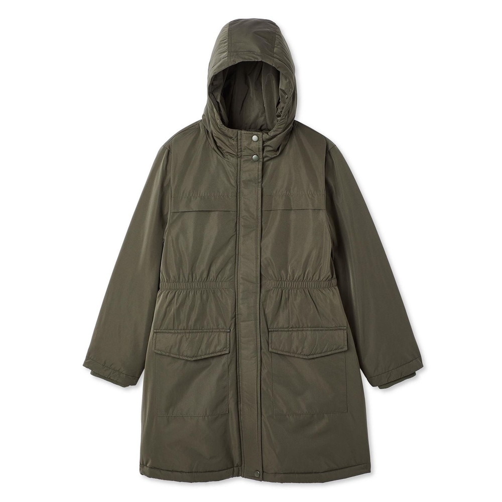 George Girls Kids Raincoat Hooded Long Parka- Olive Green - Small 6 New